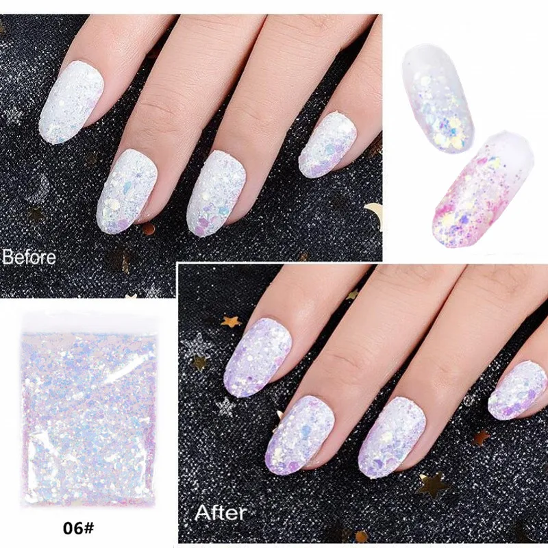 

Light Chameleon Color Changing Nail Glitter Sequins Colorful Sparkly Manicure DIY Nail Art 3D Decoration Holographic Glitter Art