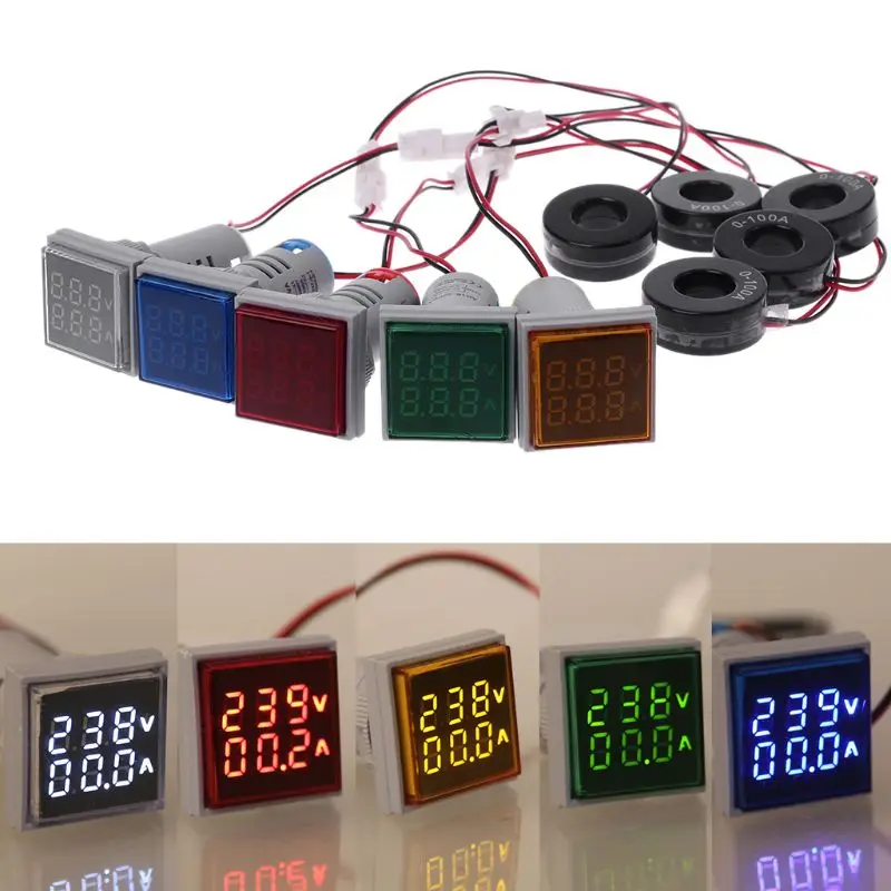 

Square Dual Display Voltmeter & Ammeter LED Digital Gauge 60-500V 0-100A Current Meter Durable Panel