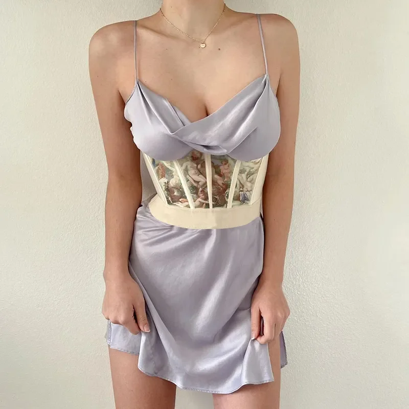 

Vintage Angel Printed Corsets Wrap Girdle Woman Belt Accessories Slim Shapewear High Waist Painting Stylish Tide Cummerbunds