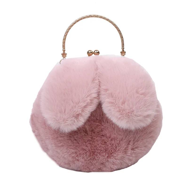 2022 Autumn Winter New Korean Style Women Portable Plush Bags Chain Lovely Rabbit Plush Shoulder Diagonal Bag All-match