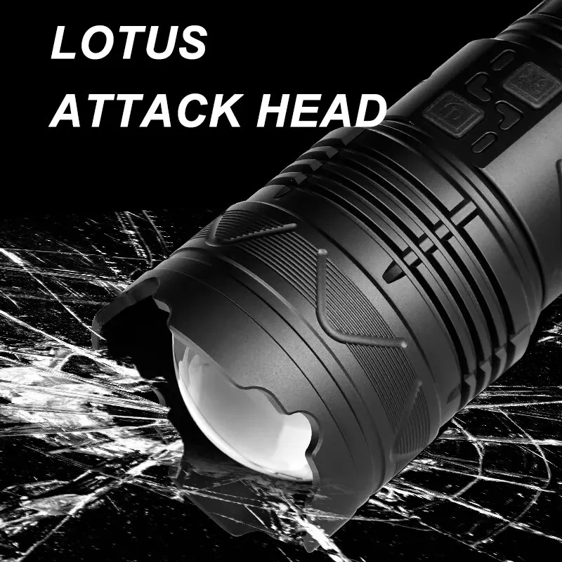 고출력 전술 충전식 LED 줌 손전등, 장거리 매우 강력한 랜턴, USB 충전 램프 토치, 표시기 포함