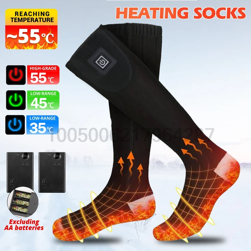 Winter Heating Socks With Battery Box Rechargeable Anti-Cold Men Thermal Heated Foot Warmer Outdoor Camping Ski Sports
