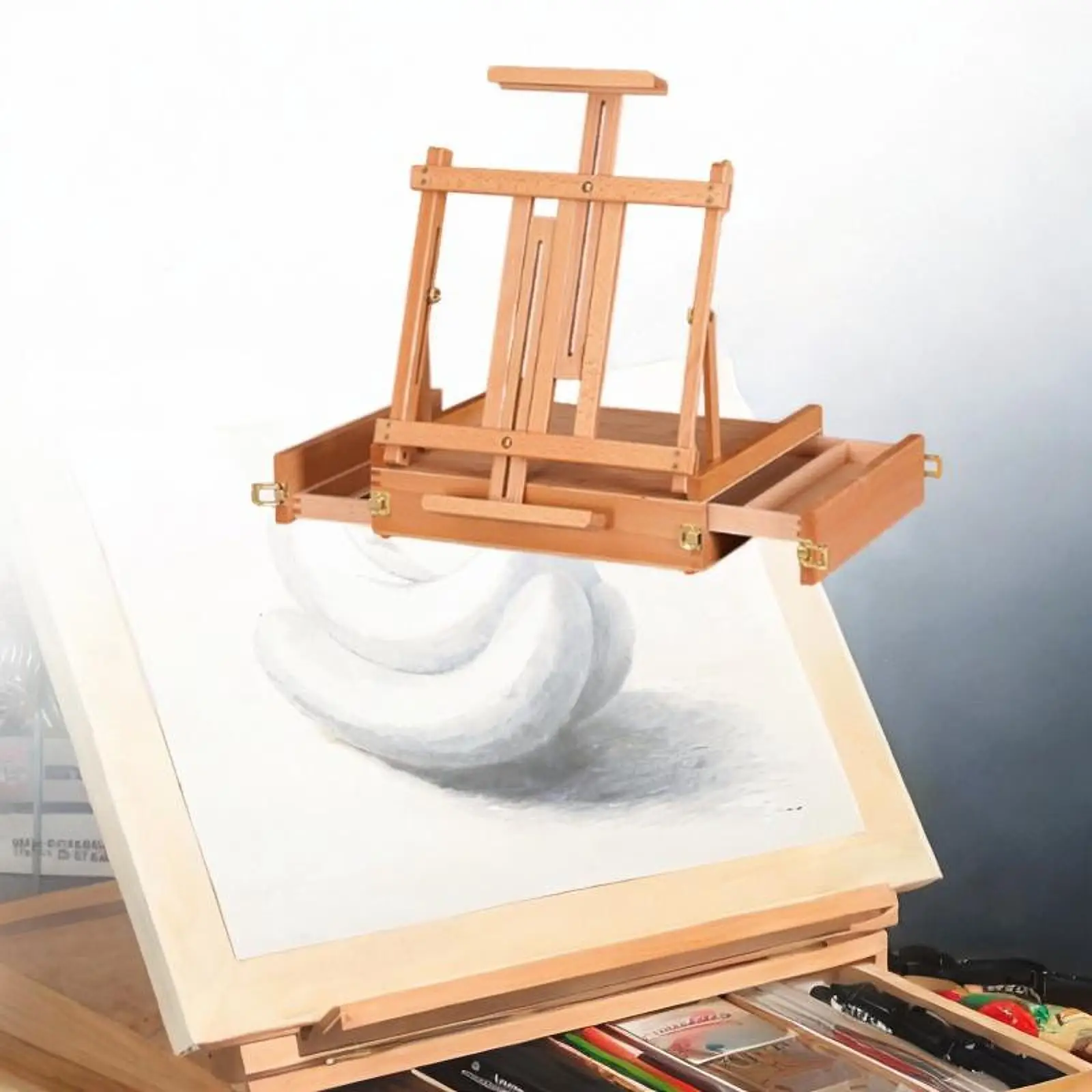 Tabletop Easel with Double Drawers Tabletop Art Supplies Wooden Portable Sketchbox for Calssroom Desk Desktop Painting Artist