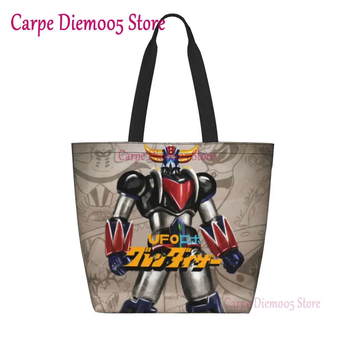 

Custom Mazinger Z Anime Shopping Canvas Bag Women Durable Large Capacity Grocery UFO Robot Goldorak Tote Shopper Bags