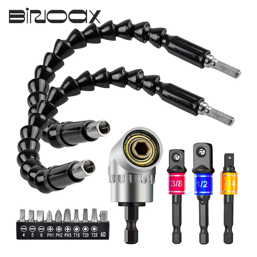 

Binoax Socket Adapter Set Right Angle Screwdriver Quick Release Screwdriver Magnetic Bit Holder 295mm Flexible Shaft Bits