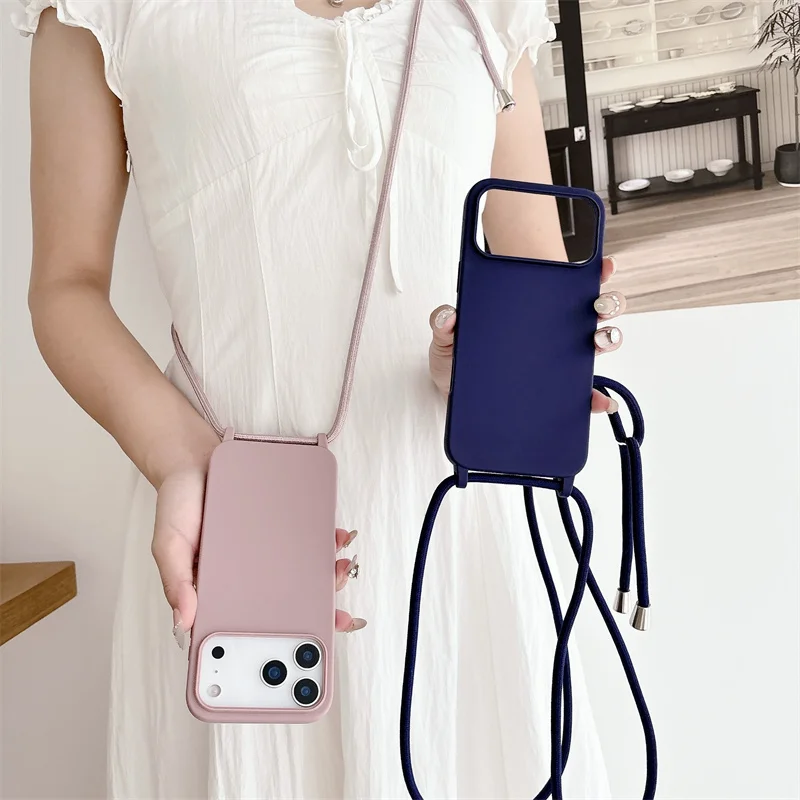 Crossbody Necklace Lanyard Cord Silicone Phone Case with Soft TPU Back Cover