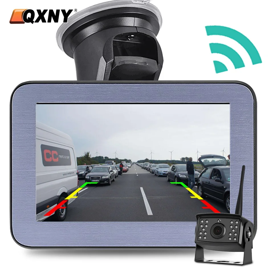 

QXNY Wireless IPS 5 Inch Car Monitor Rear View Reverse Truck Backup Camera Driving Kit with Stable Digital Signal Auto Parking