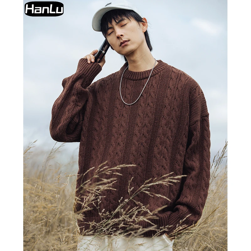 Men's Autumn/Winter Round Neck Fashion Brand Loose and Lazy Style Sweater Couple High Street Trend Solid Color Pullover Sweater