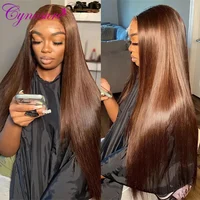 Cynosure cheveux 13x4 chocolat brun droite dentelle avant perruques Hd Transparent dentelle frontale perruque colorée perruques de cheveux humains pour les femmes 1