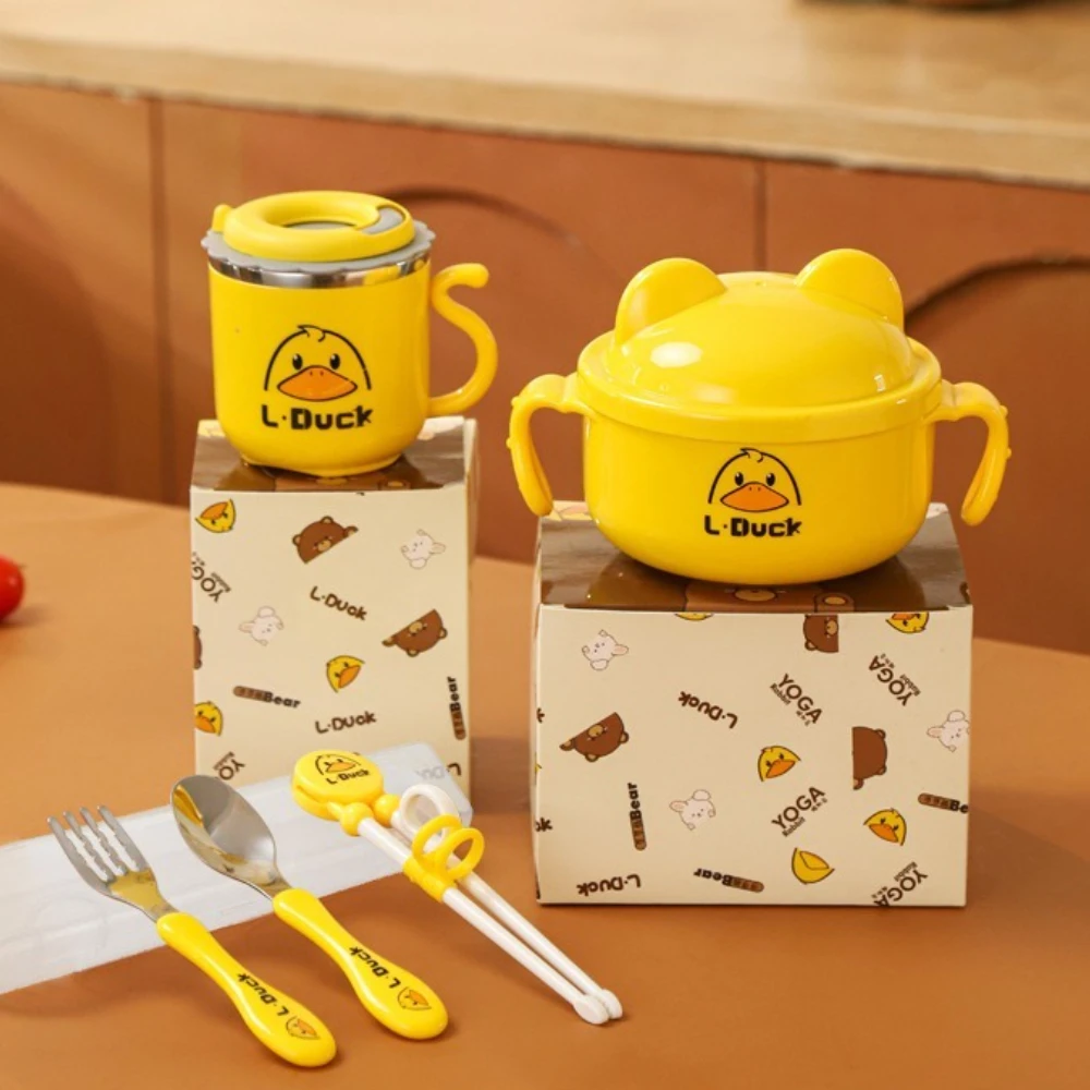 304 Stainless Steel Baby Feeding Sets Anti-Scalding Children Bowl Cup Fork Spoon Training Chopsticks Tableware Kids Accessories