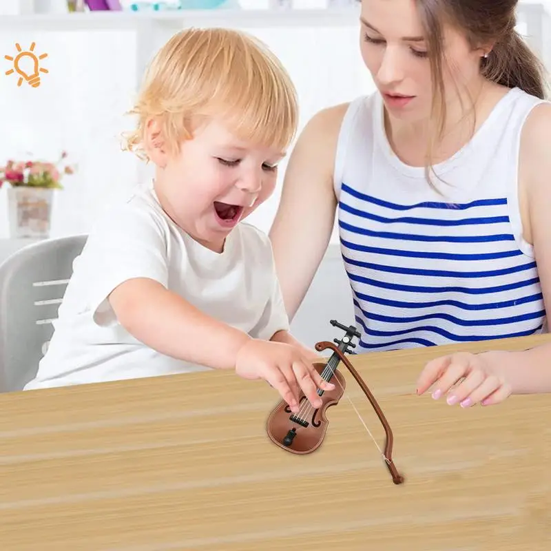 Tiniest Violin Musical Instrument Miniature For Children Polished Mini Violin Ornament Miniature Musical Instruments