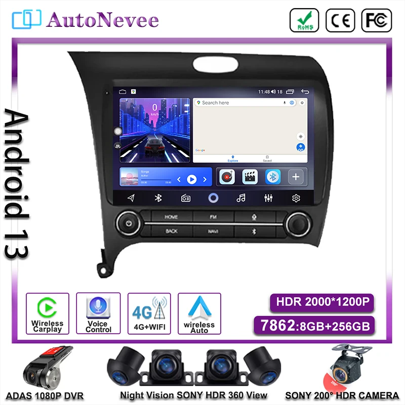

For Kia Cerato 3 K3 Forte 2013 - 2018 Android 13 Radio Stereo Screen Head Unit Multimedia DVD NO 2DIN Car Player GPS Navigation