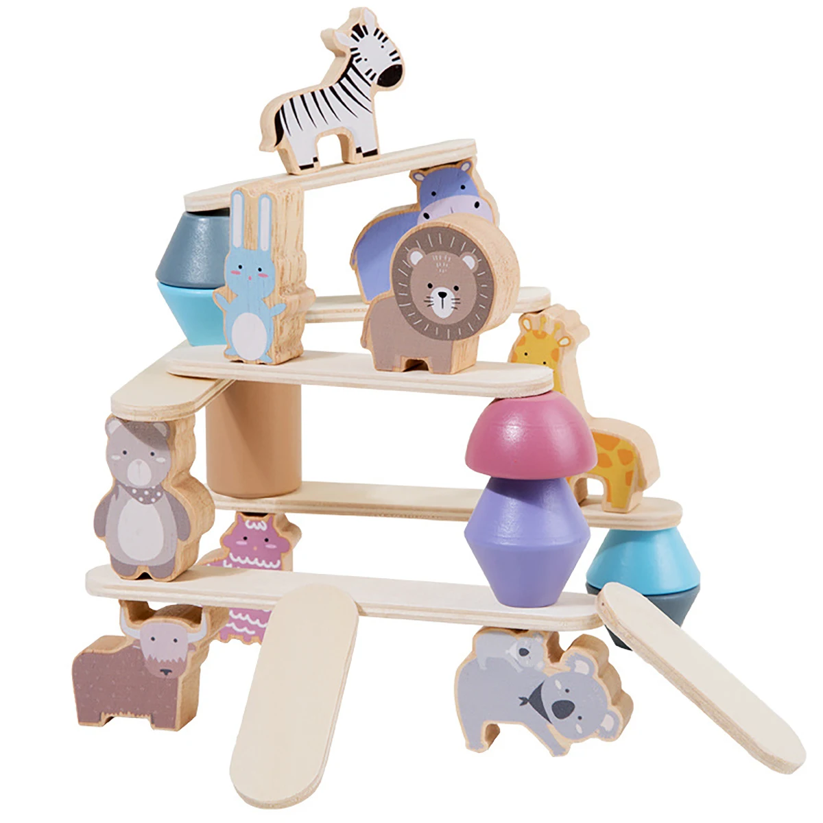 

1 Set Wooden Animals Balance Stacking Blocks Game, Suitable For Developing Sorting, Stacking, Montessori Toy For Pretend Play