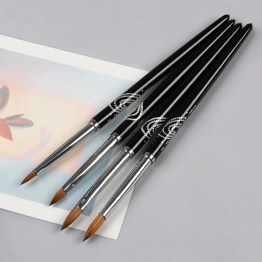 BQAN New Design 4-8# Heart Shape Glitter Black Metal Handle Pure Kolinsky 3D Nail Art Brush 4