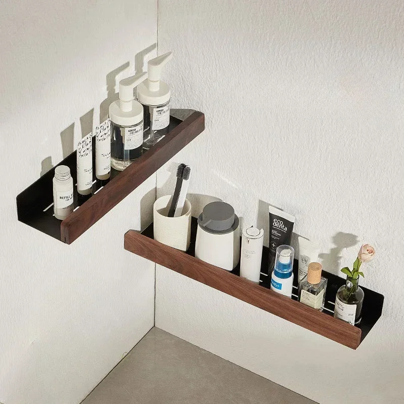 Bathroom Shelf，No punch storage rack，Solid Wood bathroom shelves ，Punch-Free Wooden Shelf Wall-Mounted Shower，Toilet Organizer 2