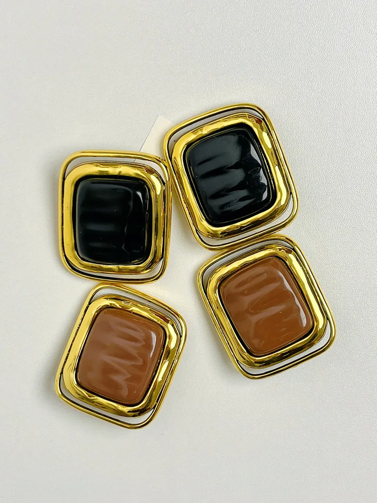 Vintage  Black Geometric Large Square Ear clips Without Pierced for Women Jewelry  Exaggerated Female Fashion Party Jewelry 4