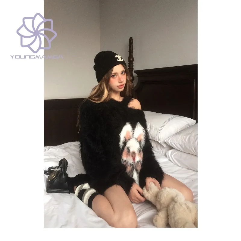 

High Street Fashion Sweater Women Autumn Winter Thickened Loose Soft Warm Pullover Off Shoulder Knitted Tops
