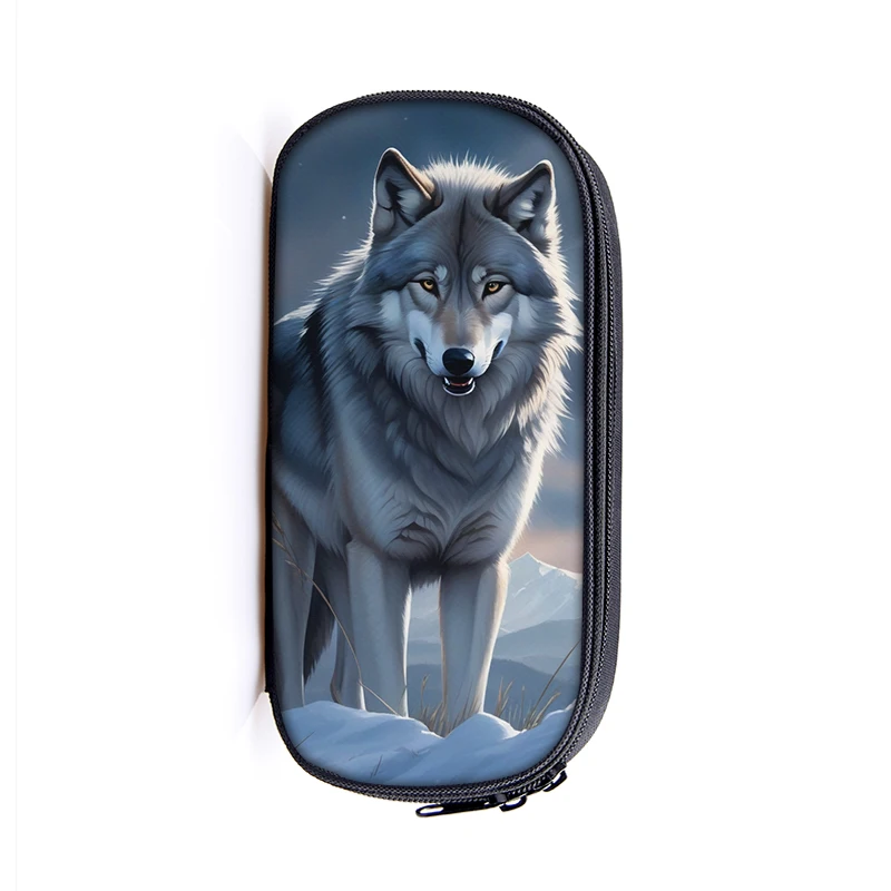 Lion With Crown Paint Pencil Case Snow Wolf / Colorful Tiger Cosmetic Bags For Teenager Pencil Box Women School Cases Supplies 2