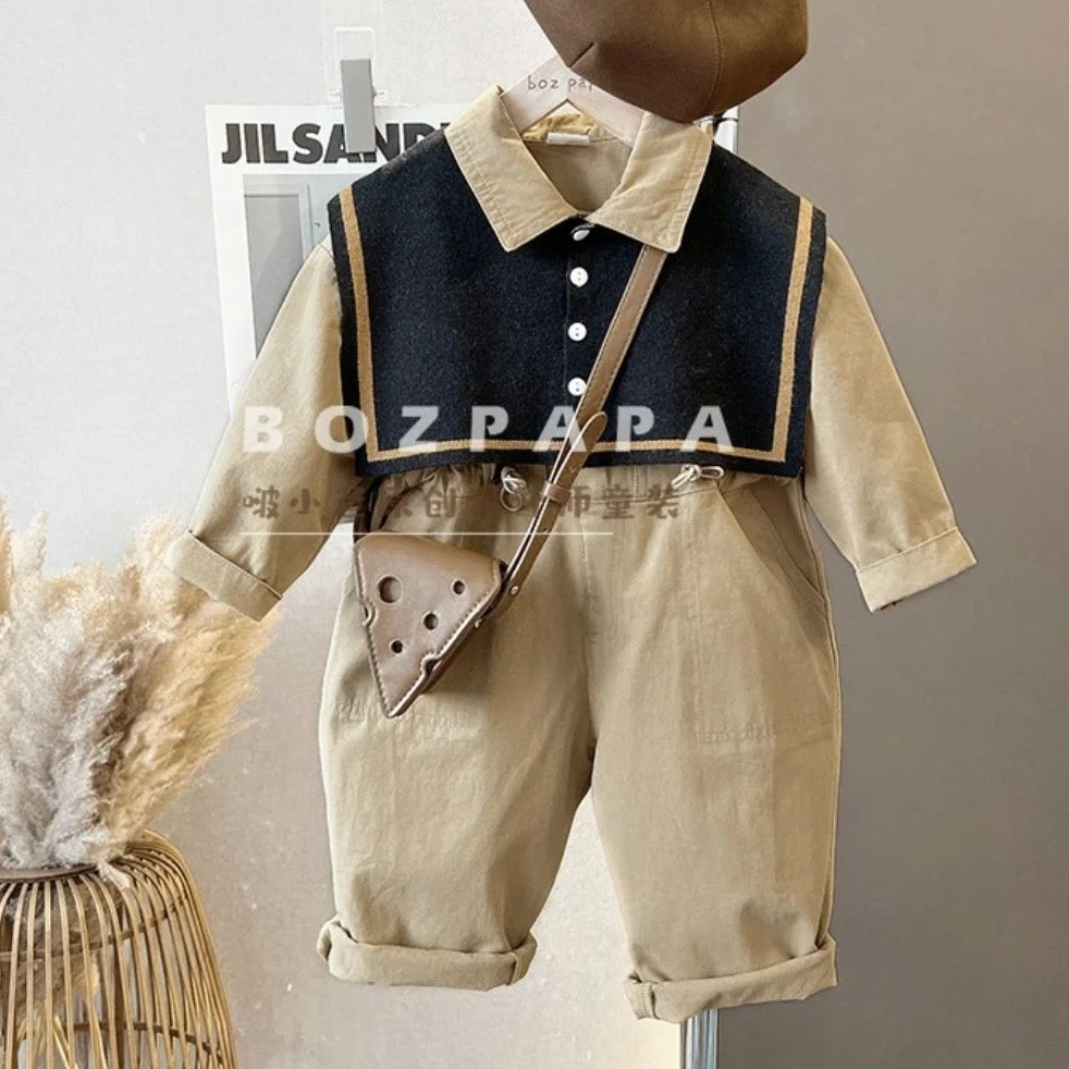 

Children's Clothing Autumn Crawling Clothes Baby's Long Sleeved Jumpsuit+shawl Children's Workwear Jumpsuit 2023