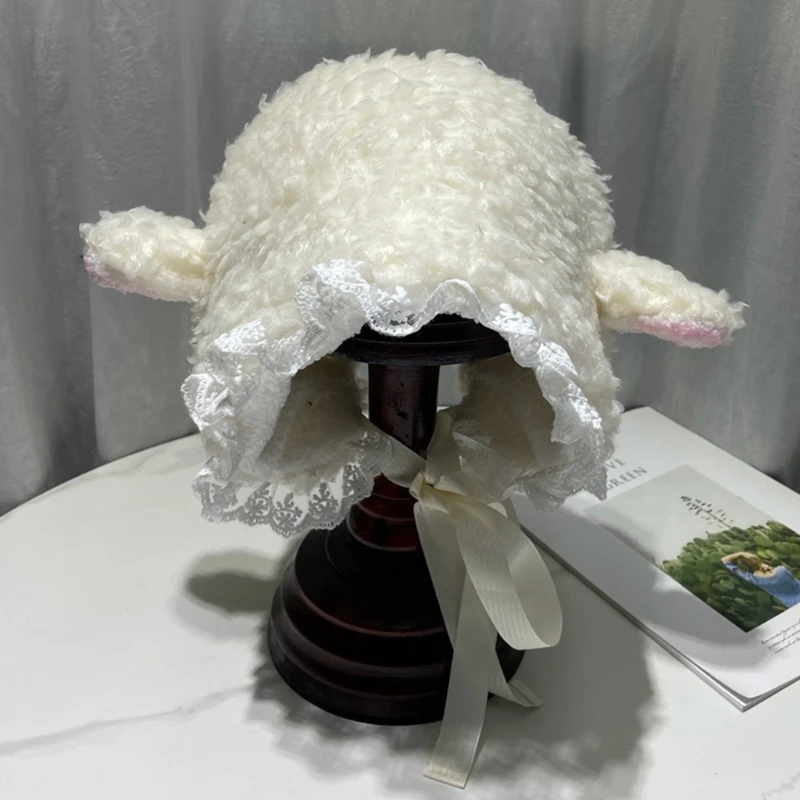 Fluffy Costume Hats Christmas Gift Warm Soft Lovely Lamb Cosplay Bucket Hat Outdoors Warm Winter fur hat winter hat wool hat