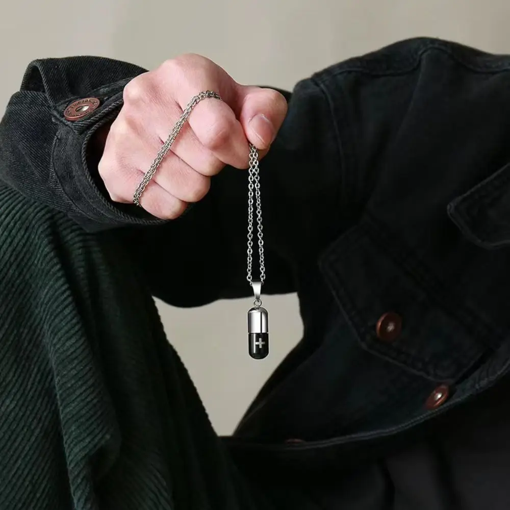 Stainless Steel Capsule Pendant Necklace for Men and Women