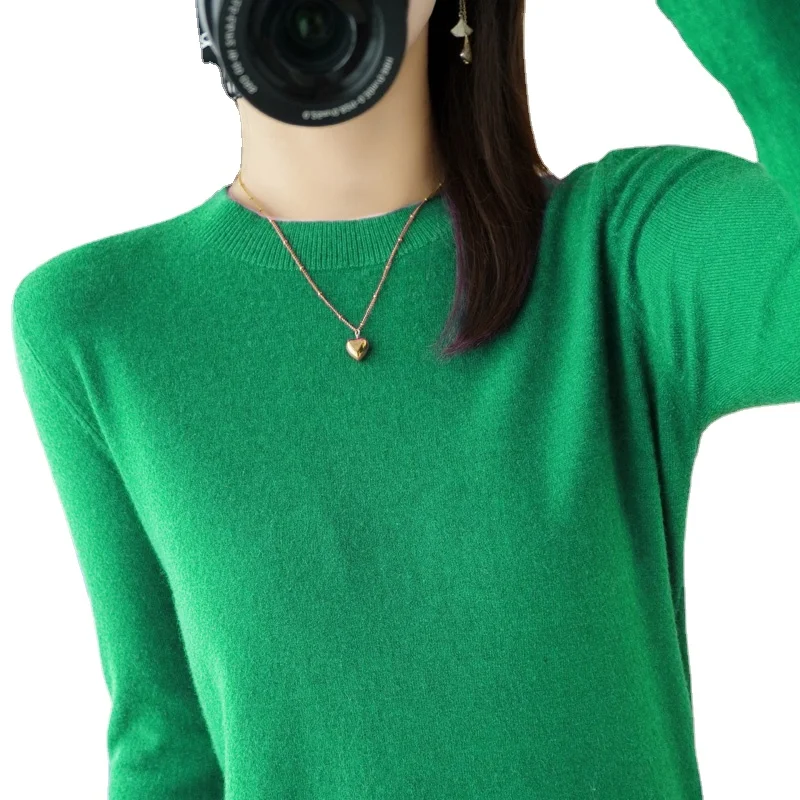 

Женский трикотажный свитер с круглым вырезом, с длинным рукавом