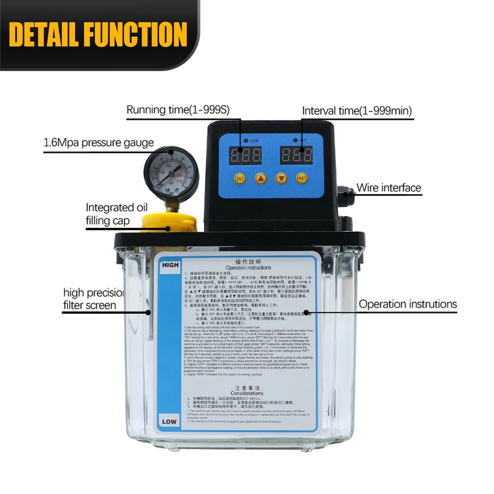1L 2L Oil Lubrication Pump Automatic Lubricating Pump with Pressure Gauge CNC Electromagnetic Solenoid Lubricator