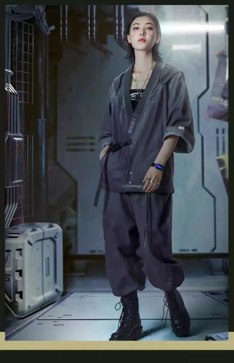 XEvil  cyberpunk Washed dyeing gradient pants wide cut waistband adjustment cotton material sci-fi dystopian