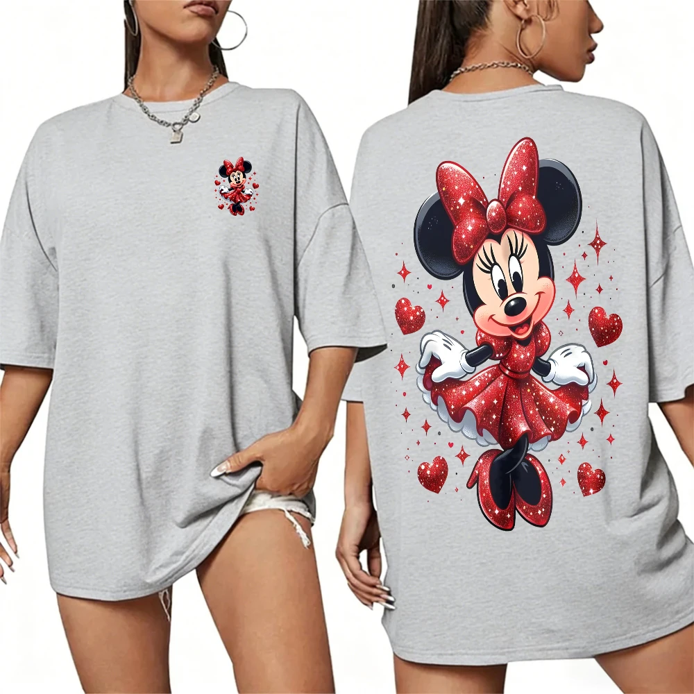 Women’s 100% cotton Mickey Mouse printed T‑shirt in summer casual style gray