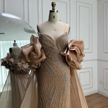 Luxury Dubai Arabic Red Strapless Mermaid Evening Dress with Beaded Bodice and Cape Sleeves Serene Hill 2026 Customized CLA72896 1