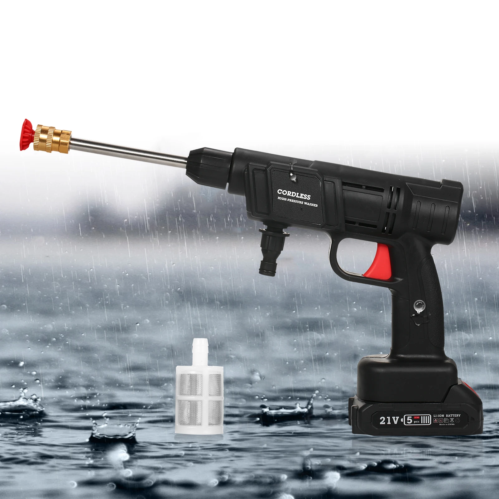 21V Cordless Car Washer Electric High Pressure Washer Cleaner 24.5Bar Car Washing Plant Watering Machine 1500mAh Li-ion Battery 4