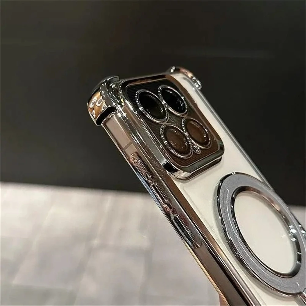 Transparent Plating Silicone Phone Case with Simple Stand and Shockproof Design