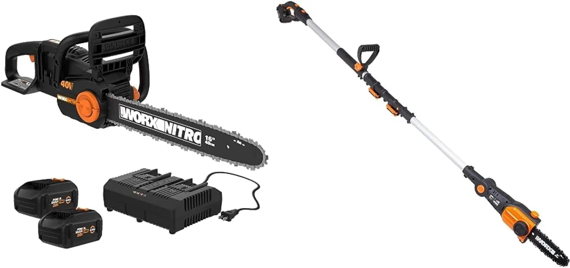 

Worx Nitro 40V 16" Cordless Chainsaw Power Share PRO with Brushless Motor - WG385 (Batteries & Charger Included) & WG349 20V Pow