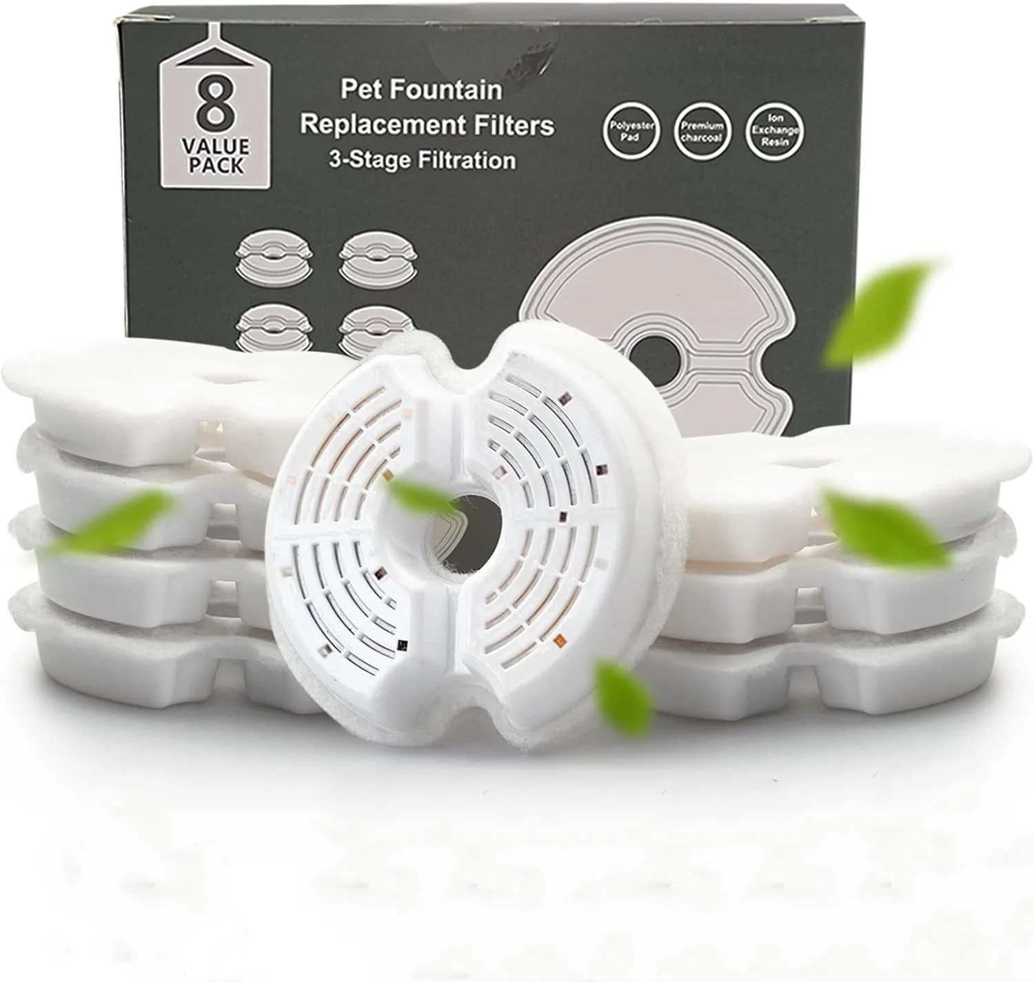 Premium Pet Water Fountain Replacement Filters - Multi-Stage Filtration, 4/8 Pack