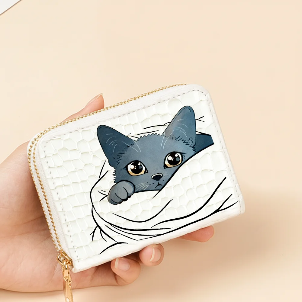 ZeAiLi Totenkopf Schwarze Rose Katzen-Kartenbörse Sichere Doppel-Reißverschluss-Clutch PU-Leder Geldbörse mit Kartenfächern Cartoon Aufbewahrungskartentasche – Detail 11