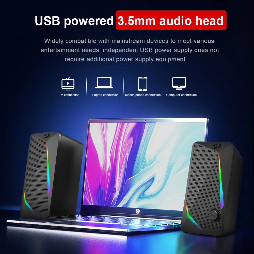 Computer Speakers REDRAGON Waltz GS510 3.5mm aux 2.0 stereo surround music RGB Gaming speakers sound bar for computer Desktop PC loudspeakers