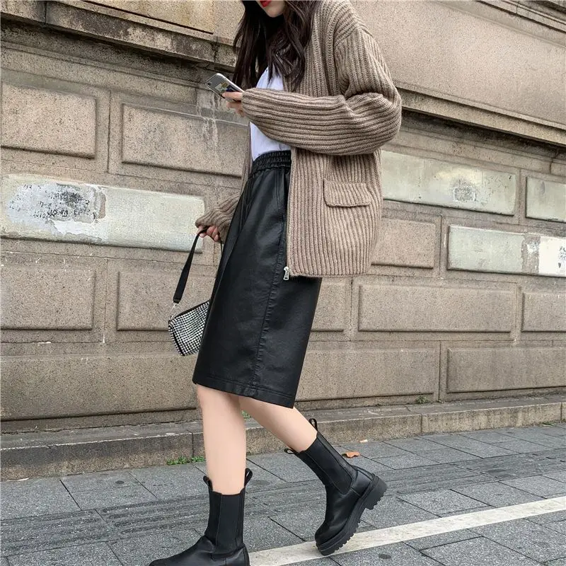 Leather Pants For Women 2023 New Harajuku Retro casual Wide Leg trousers Streetwear Knee Length Laidies Leather Shorts Trousers