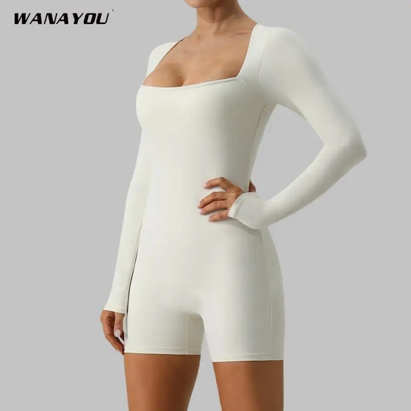 

Seamless Women Yoga Suits Workout Ribbed Square Neck Sleeveless One-piece Yoga sets Fitness With Shorts Bodysuit Sportswear