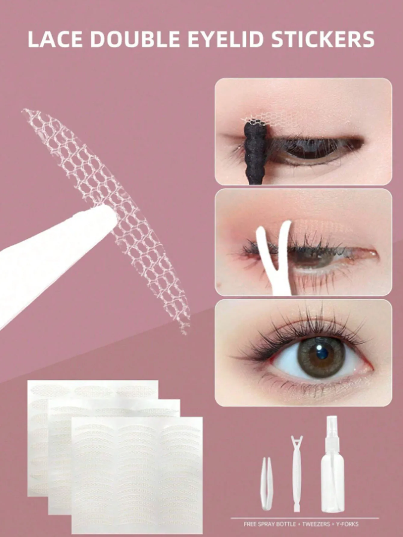Double Eyelid Tape Adhesive Strips with Lifting Strips and 50ml Spray Bottle Net Lace Tape 432pcs