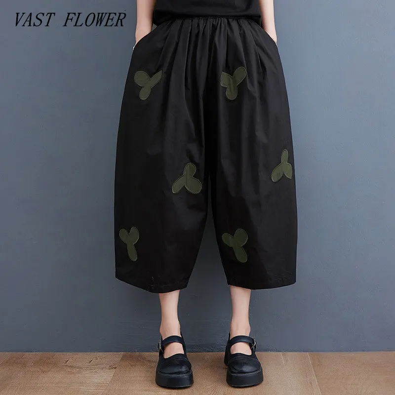 

cotton Vintage embroidery Elastic high Waist Pocket Casual loose summer Harem Pants Women Trousers 2023 clothes Streetwear