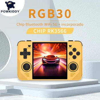 POWKIDDY 오픈 소스 레트로 핸드헬드 게임 콘솔, 어린이 선물, RGB30, 노란색, 720x720, 4 인치 Ips 화면 내장 와이파이, RK3566