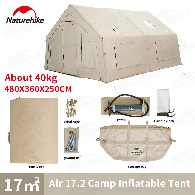 Naturehike Air 17.2 Outdoor Inflatable Tent Waterproof Portable Breathable Travel 3-4 Person Family Tent Camping Big Space