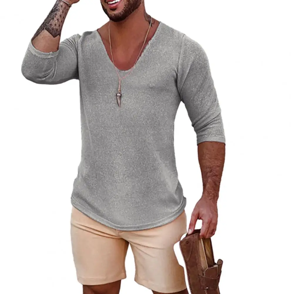 

2024 Men's Casual Long Sleeve Kniited Sweaters Thin Style Mens Spring Autumn Clothing Solid V Neck Knitting Pullover Knit Top