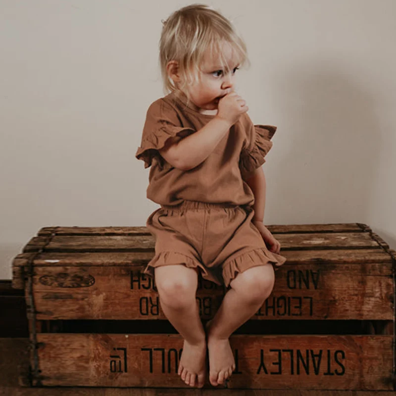 Retro Children's Cotton And Linen Shorts Summer New Kids Casual Loose Elastic Waist Ruffle Linen Short For Boys And Girls TZ174