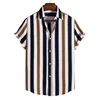 Men's Hawaiian Shirt Summer Stripe Printed Short Sleeved Shirts Lapel Button Large Men Street Clothing Fashion Casual Social Top 1