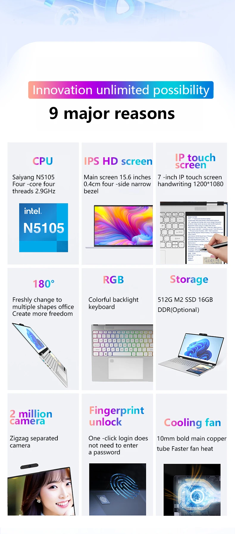 Dual Screen Gaming Laptop Touchable Ultra Slim Laptops New Notebook 16Gb 32Gb Ra