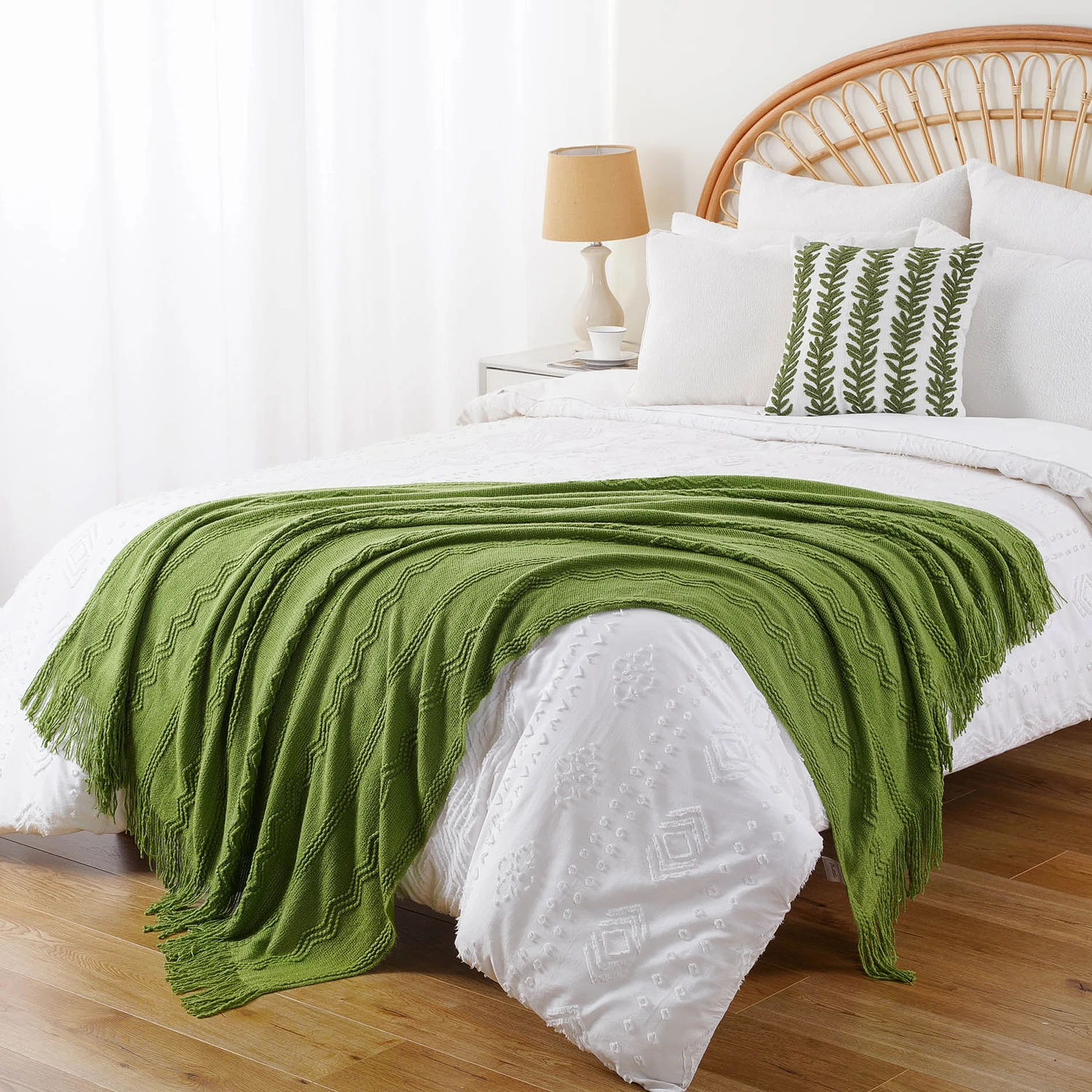 Caramel Knit Throw Blanket - Lightweight Plaid Blanket for Couch and Bed