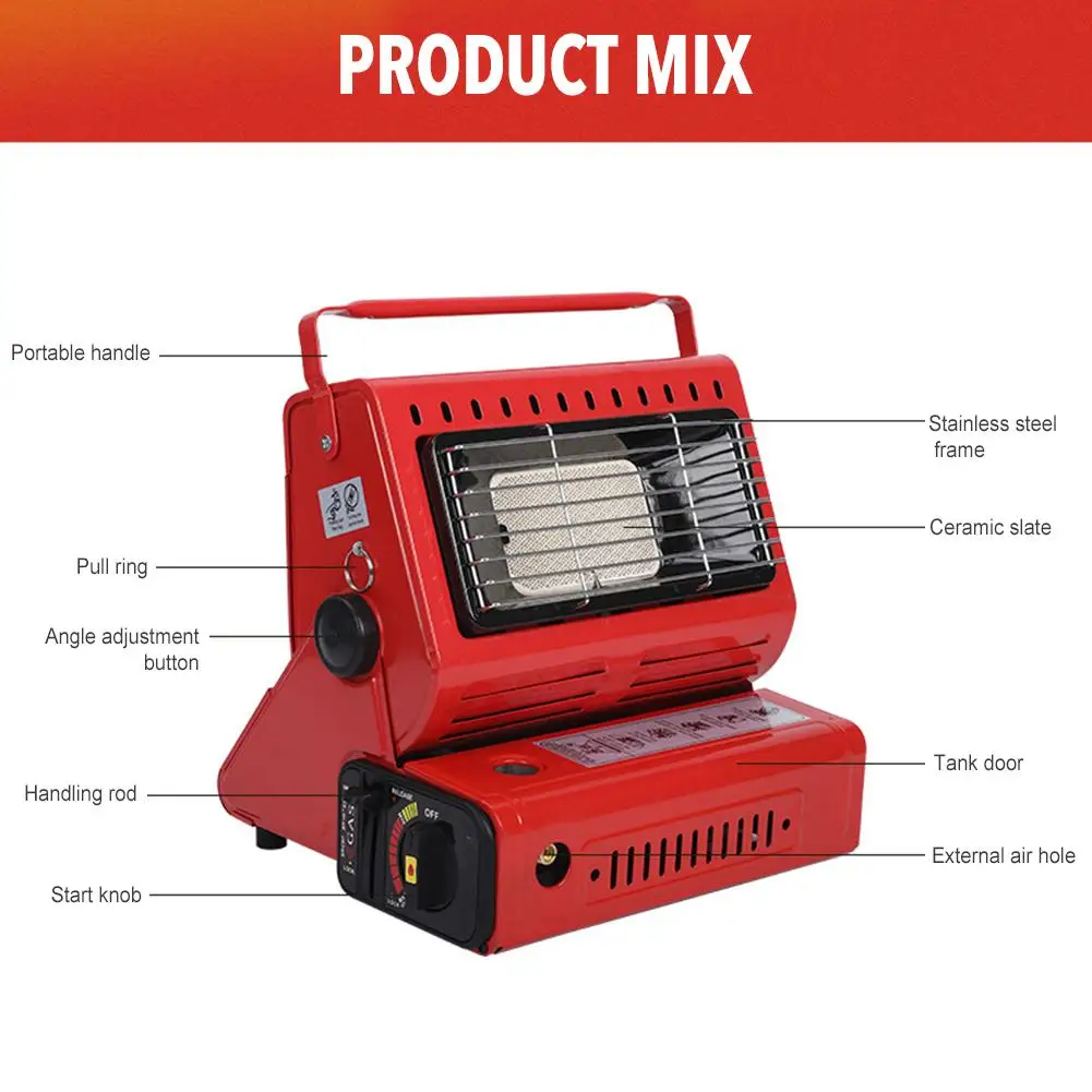 Portable Outdoor Gas Heating Stove 1.3KW Ceramic Piezoelectric Ignition Mini Tent Heater Grill