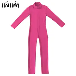 Kids Girls Gymnastics Unitards Ballet Leotards Costume Children' Long Sleeves Zippered Athletic Dance Jumpsuit Ballet Dancewear
