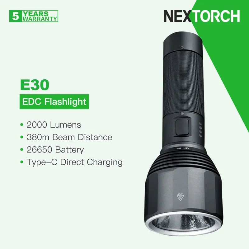 Nextorch E30 LED Flashlight with 26650 Battery, 2000 Lumens 380m